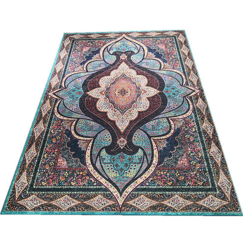 Glam Persian Indoor Carpet Multicolored Floral Print Rug With Non-Slip Bottom Machine Washable Pet-Friendly Rug for the Living Room | Bowlift