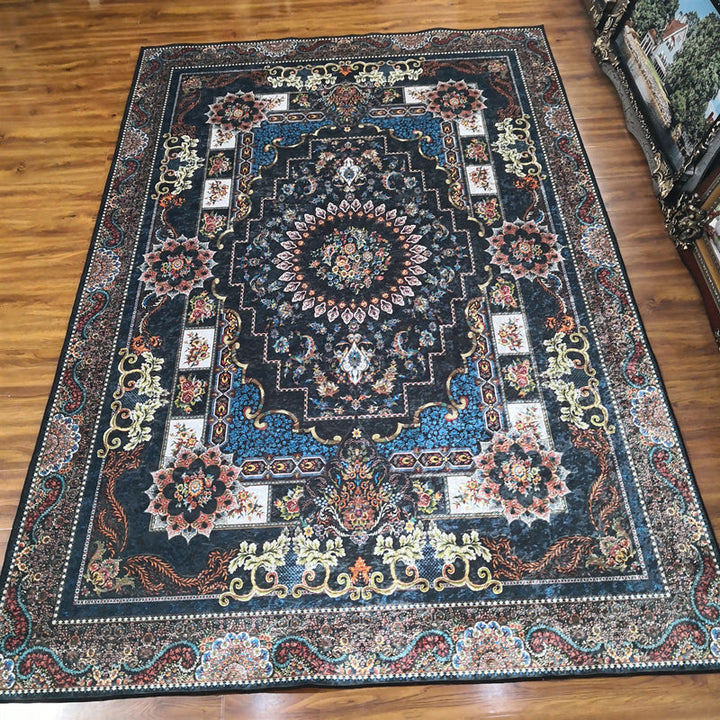 Glam Persian Indoor Carpet Multicolored Floral Print Rug With Non-Slip Bottom Machine Washable Pet-Friendly Rug for the Living Room | Bowlift