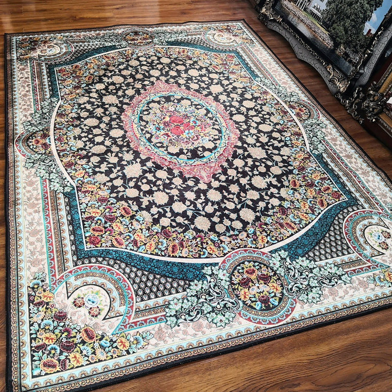 Glam Persian Indoor Carpet Multicolored Floral Print Rug With Non-Slip Bottom Machine Washable Pet-Friendly Rug for the Living Room | Bowlift