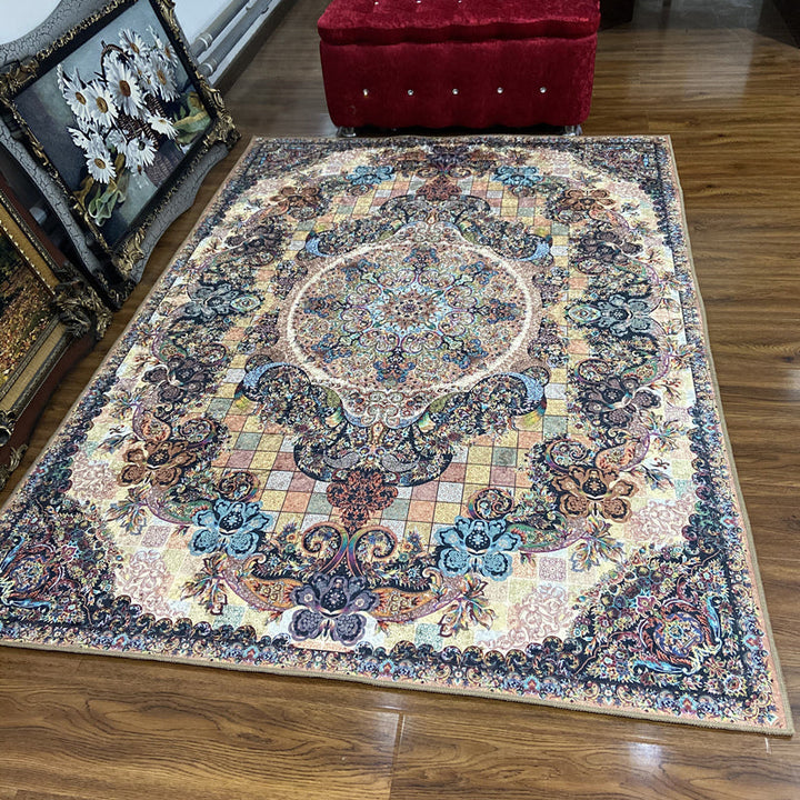 Glam Persian Indoor Carpet Multicolored Floral Print Rug With Non-Slip Bottom Machine Washable Pet-Friendly Rug for the Living Room | Bowlift