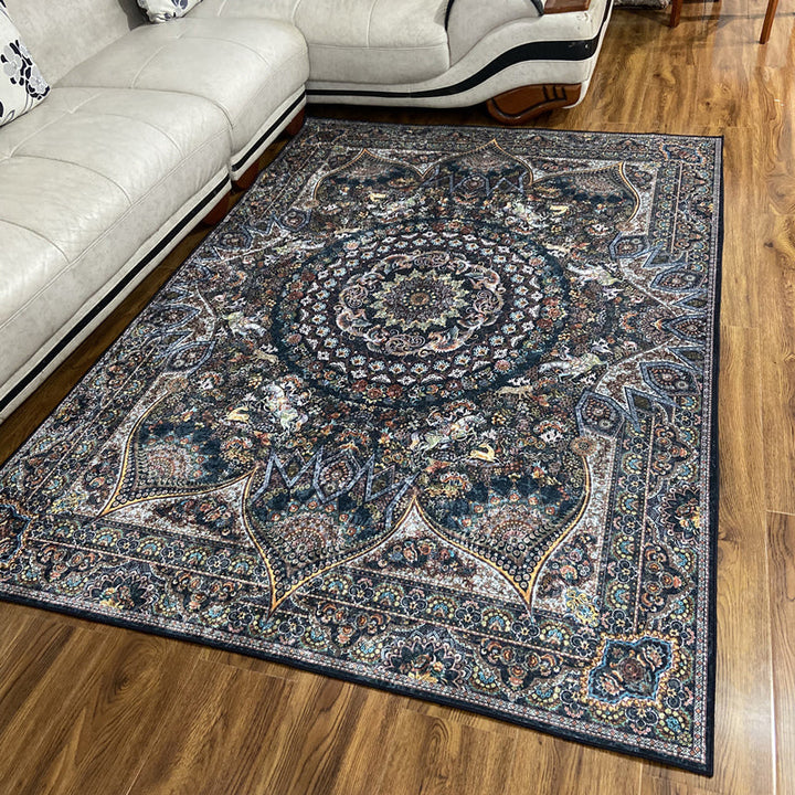 Glam Persian Indoor Carpet Multicolored Floral Print Rug With Non-Slip Bottom Machine Washable Pet-Friendly Rug for the Living Room | Bowlift