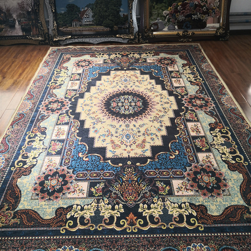 Glam Persian Indoor Carpet Multicolored Floral Print Rug With Non-Slip Bottom Machine Washable Pet-Friendly Rug for the Living Room | Bowlift