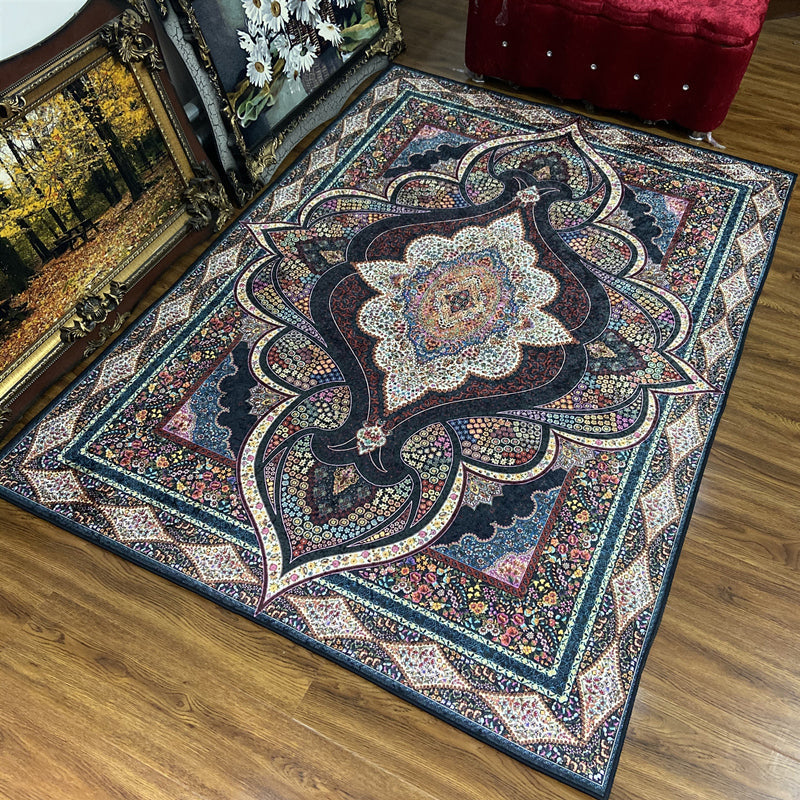 Glam Persian Indoor Carpet Multicolored Floral Print Rug With Non-Slip Bottom Machine Washable Pet-Friendly Rug for the Living Room | Bowlift