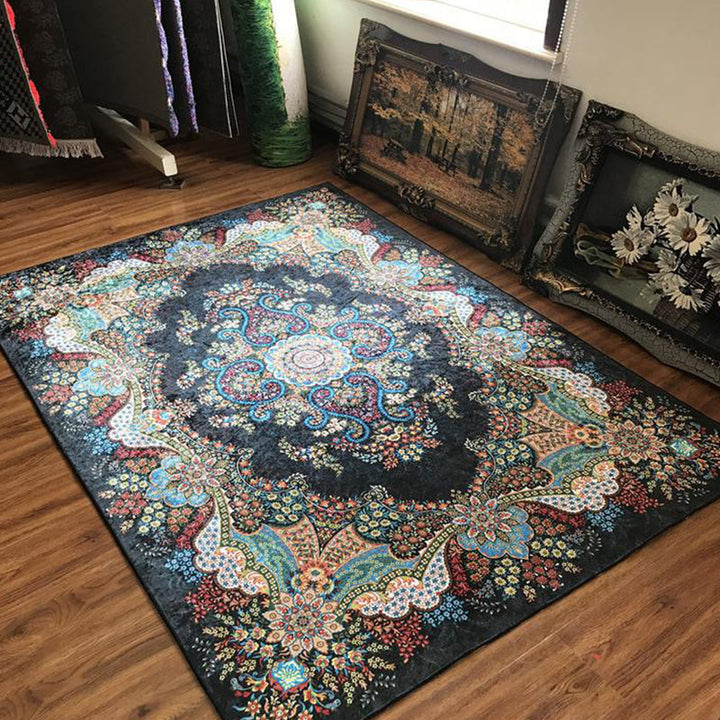 Glam Persian Indoor Carpet Multicolored Floral Print Rug With Non-Slip Bottom Machine Washable Pet-Friendly Rug for the Living Room | Bowlift