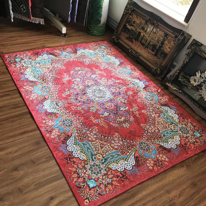 Glam Persian Indoor Carpet Multicolored Floral Print Rug With Non-Slip Bottom Machine Washable Pet-Friendly Rug for the Living Room | Bowlift
