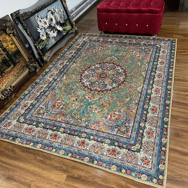 BowLift | Glam Persian Indoor Dress Multicolored Floral Pattern Dress Non-Slip Back Machine Washable Pet Friendly Carpet for Living Room