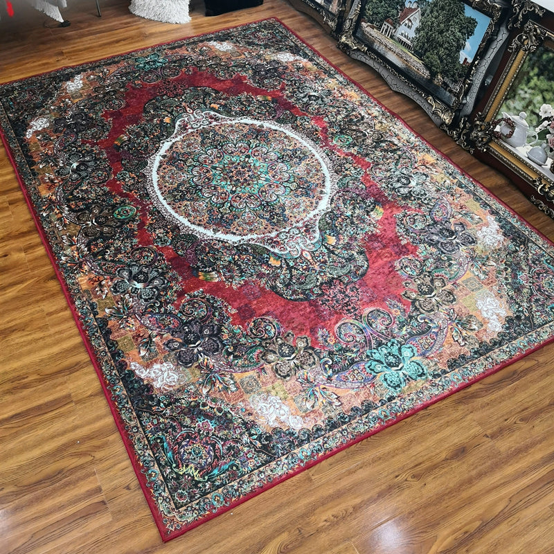 Glam Persian Indoor Carpet Multicolored Floral Print Rug With Non-Slip Bottom Machine Washable Pet-Friendly Rug for the Living Room | Bowlift