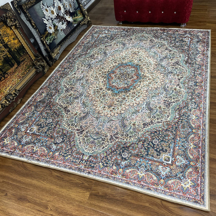 Glam Persian Indoor Carpet Multicolored Floral Print Rug With Non-Slip Bottom Machine Washable Pet-Friendly Rug for the Living Room | Bowlift