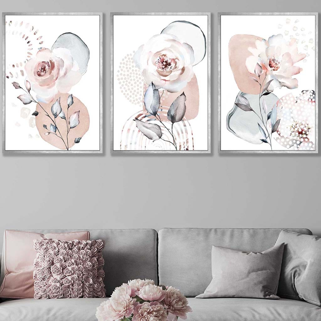 Abstract Blush Pink and Gray Flower Art Prints | Bowlift