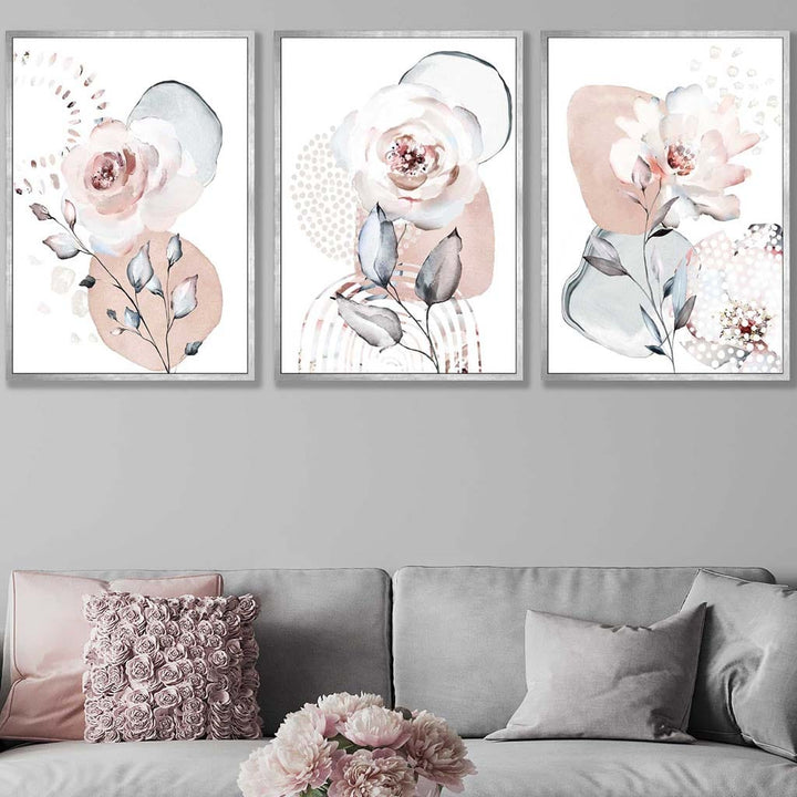 Abstract Blush Pink and Gray Flower Art Prints | Bowlift
