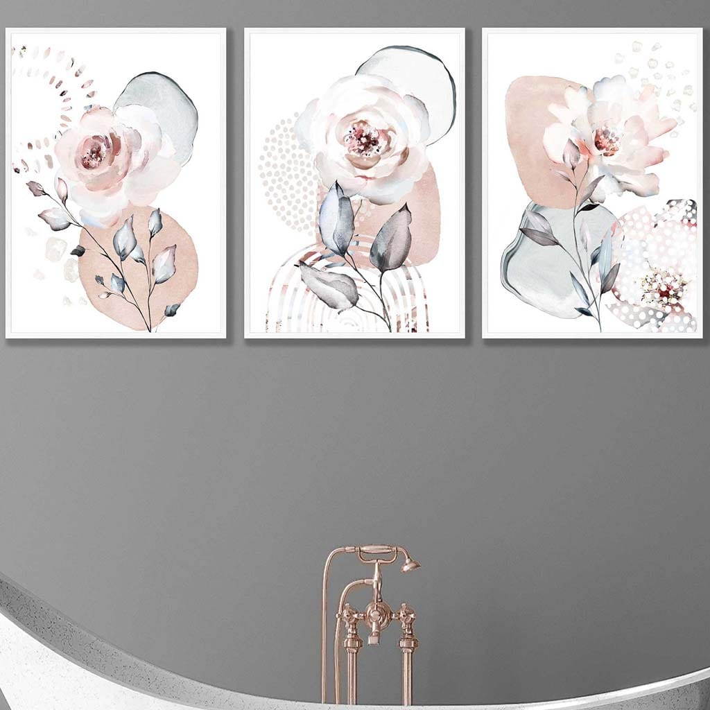 Abstract Blush Pink and Gray Flower Art Prints | Bowlift