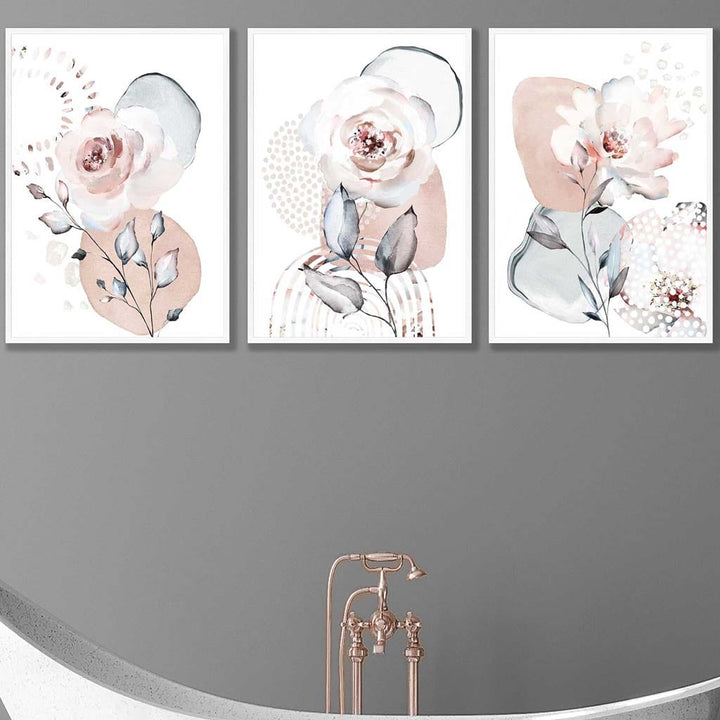Abstract Blush Pink and Gray Flower Art Prints | Bowlift