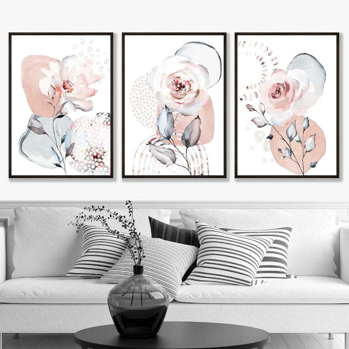 Abstract Blush Pink and Gray Floral Framed Wall Art Prints | Bowlift