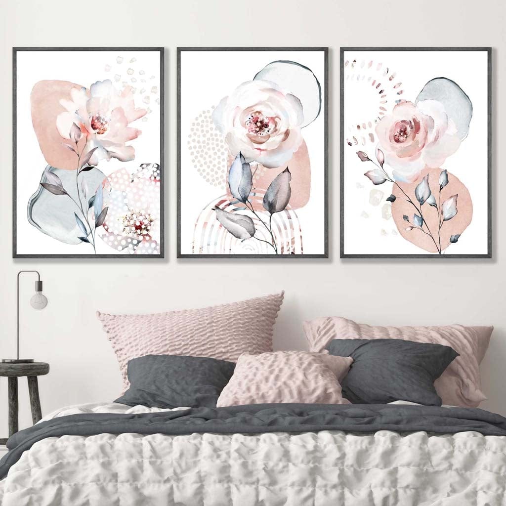 Abstract Blush Pink and Gray Floral Framed Wall Art Prints | Bowlift