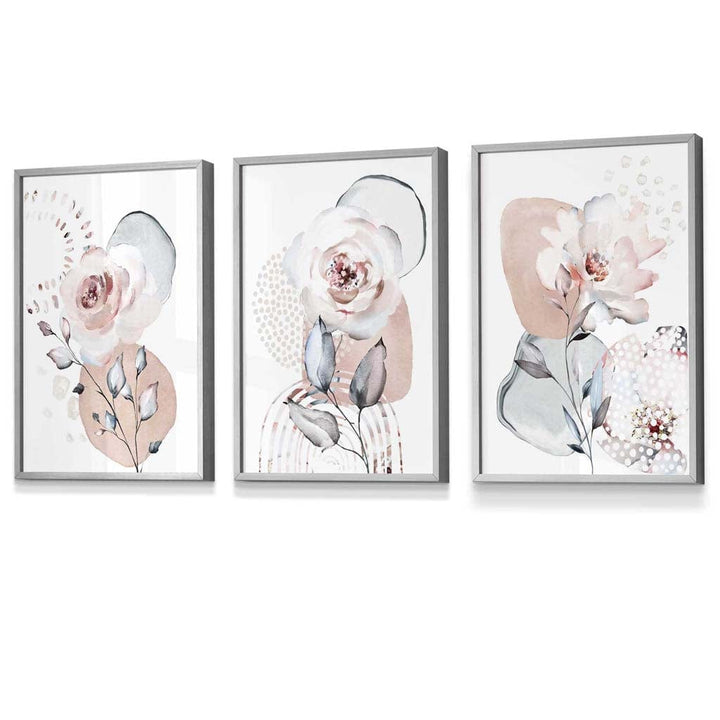 Abstract Blush Pink and Gray Floral Framed Wall Art Prints | Bowlift