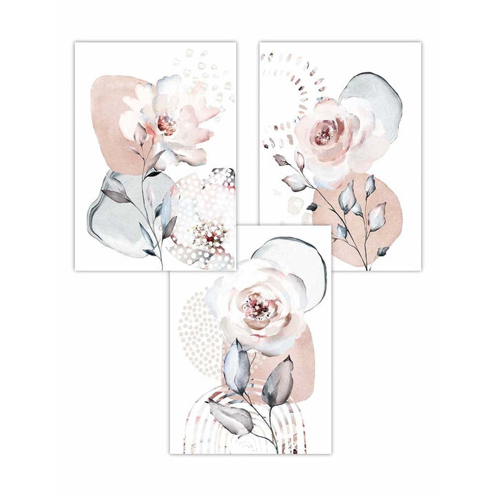 Abstract Blush Pink and Gray Flower Art Prints | Bowlift