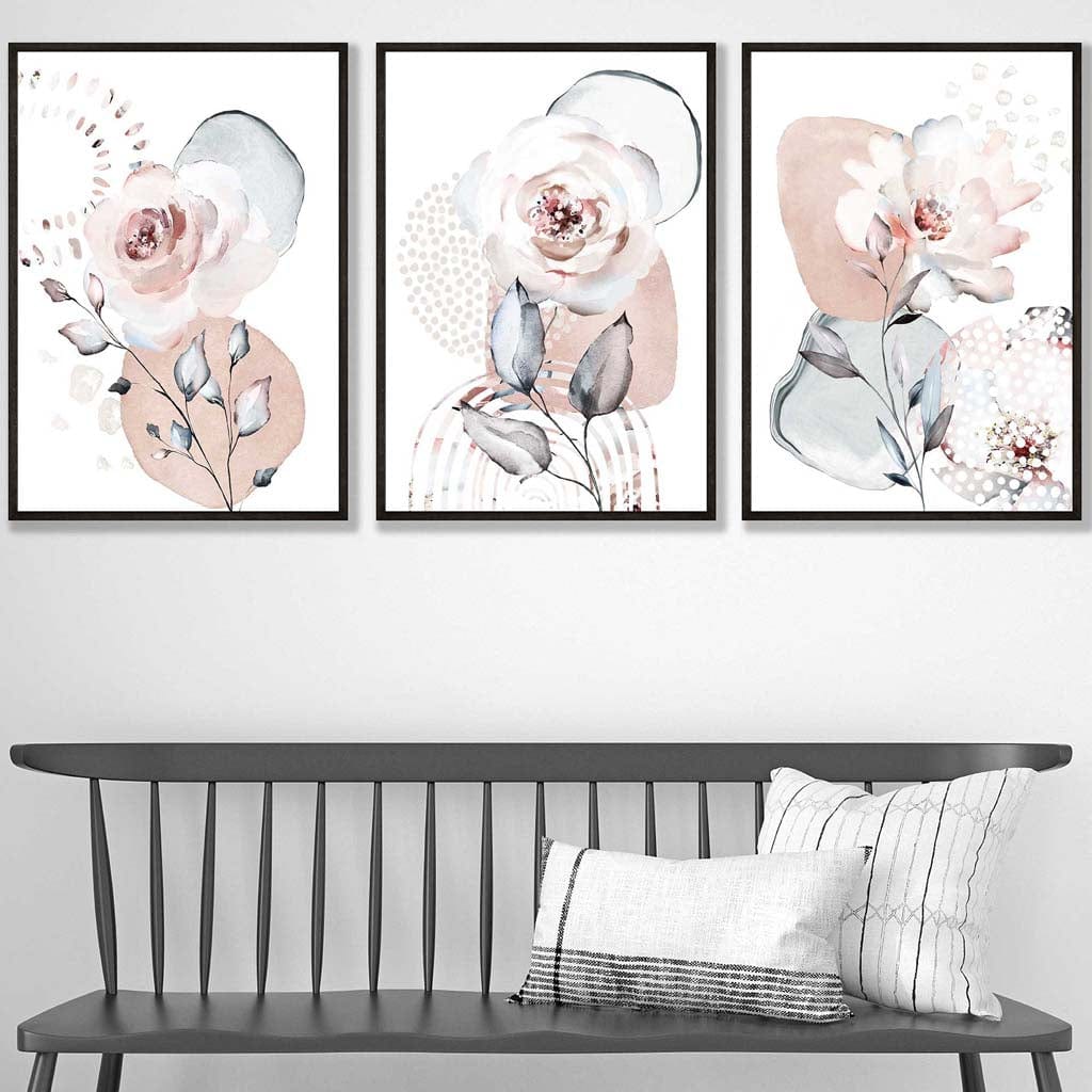 Abstract Blush Pink and Gray Flower Art Prints | Bowlift