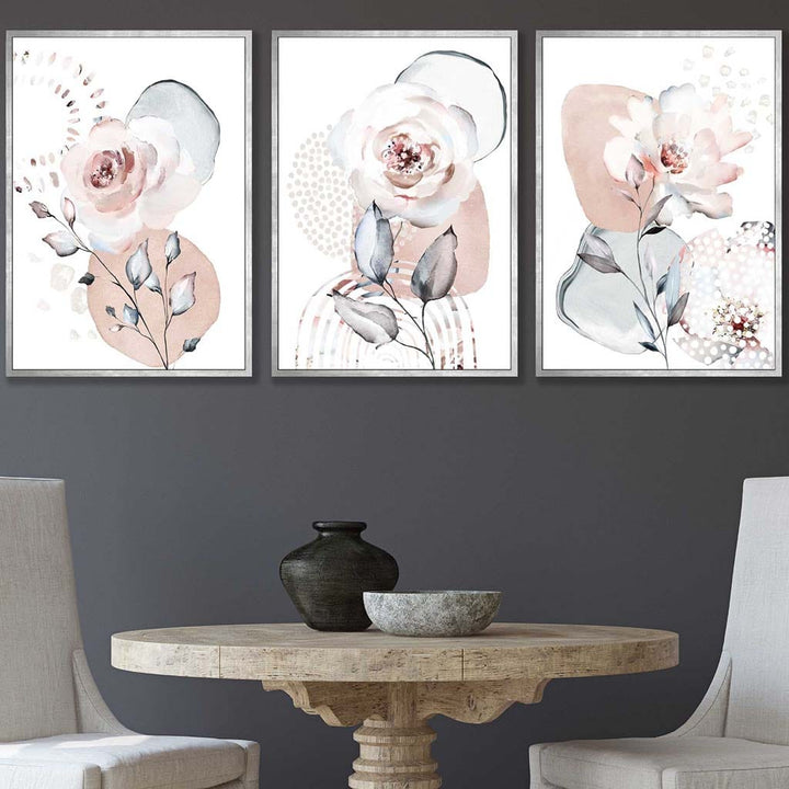 Abstract Blush Pink and Gray Flower Art Prints | Bowlift