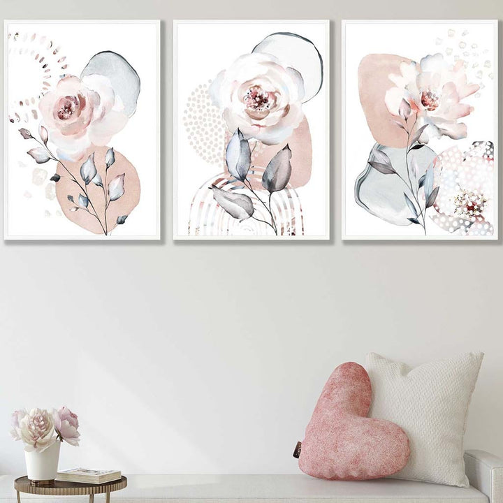 Abstract Blush Pink and Gray Flower Art Prints | Bowlift