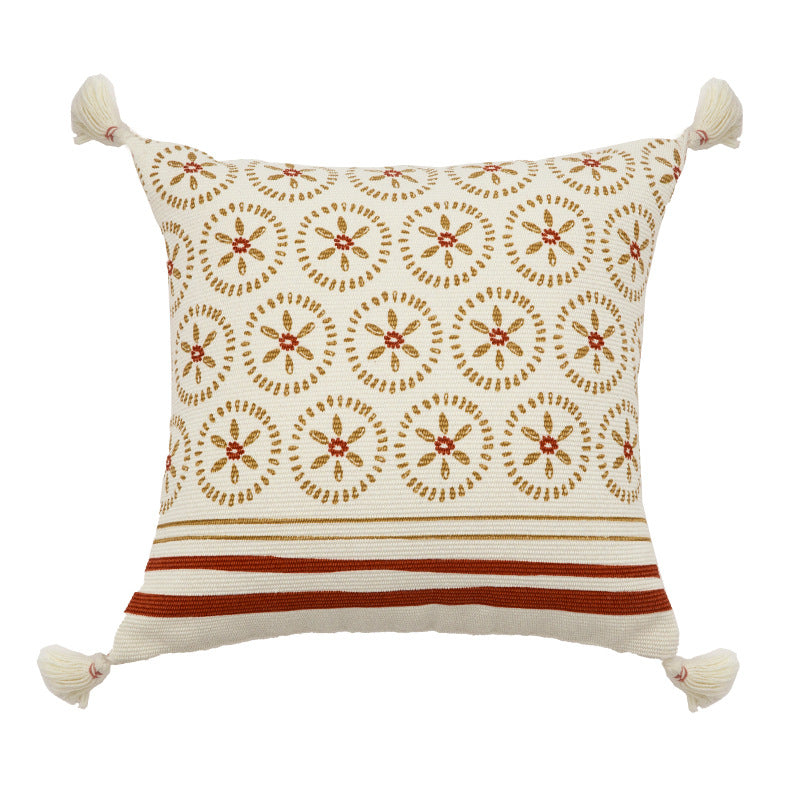 Decorative cushion cover with woven medallion pattern and tassels Bowlift