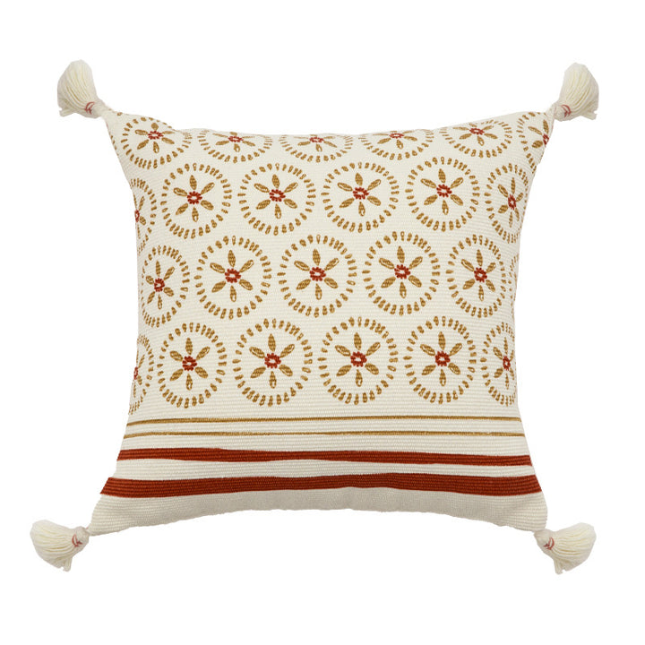 Decorative cushion cover with woven medallion pattern and tassels Bowlift