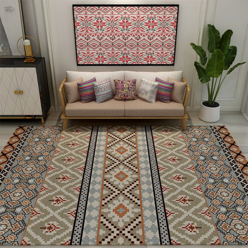 Colorful Moroccan style rug polyester geometric pattern rug non-slip back machine washable dirt repellent rug for indoor use | Bowlift