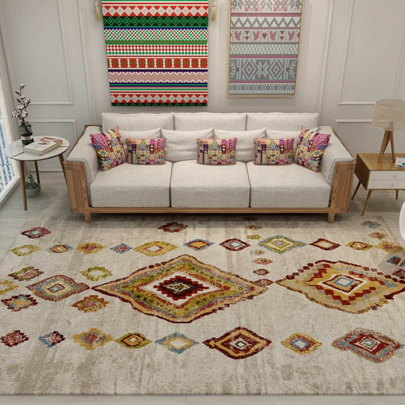 Colorful Moroccan style rug polyester geometric pattern rug non-slip back machine washable dirt repellent rug for indoor use | Bowlift