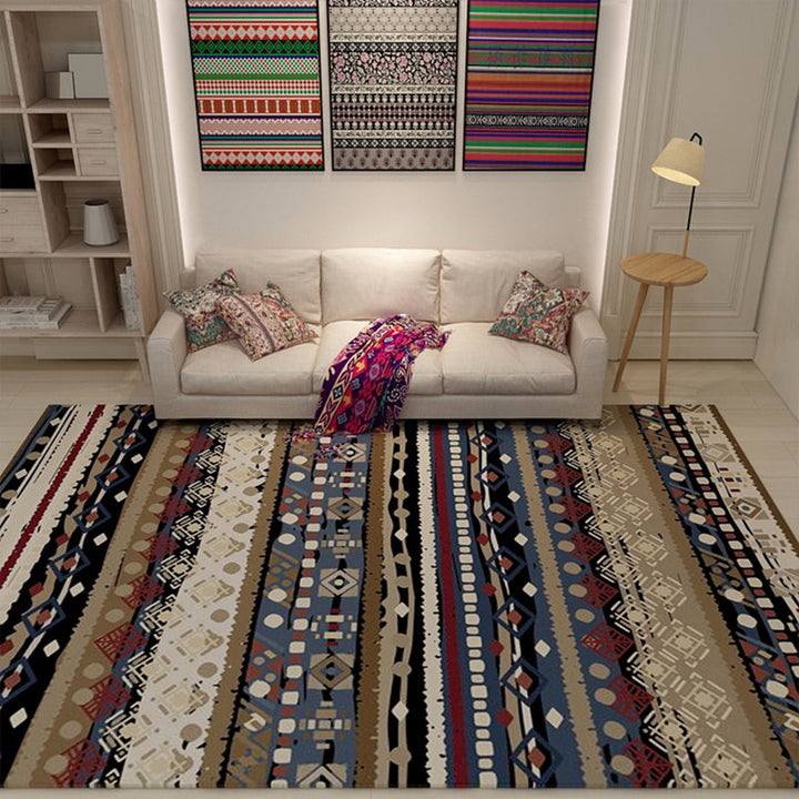 Colorful Moroccan style rug polyester geometric pattern rug non-slip back machine washable dirt repellent rug for indoor use | Bowlift
