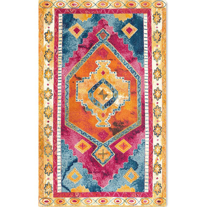 Colorful Moroccan style rug polyester geometric pattern rug non-slip back machine washable dirt repellent rug for indoor use | Bowlift