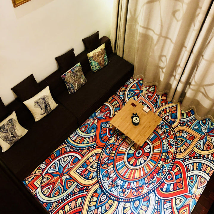 Multicolored Moroccan rug made of polypropylene, tribal floral rug, non-slip, dirt-repellent, washable rug for the living room | Bowlift