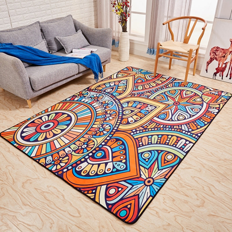 Multicolored Moroccan rug made of polypropylene, tribal floral rug, non-slip, dirt-repellent, washable rug for the living room | Bowlift
