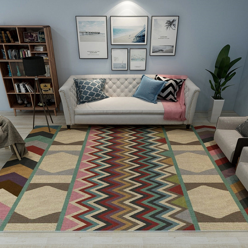 Multicolored Moroccan rug made of polypropylene, tribal floral rug, non-slip, dirt-repellent, washable rug for the living room | Bowlift