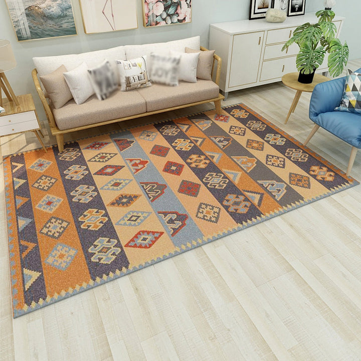 Multicolored Moroccan rug made of polypropylene, tribal floral rug, non-slip, dirt-repellent, washable rug for the living room | Bowlift