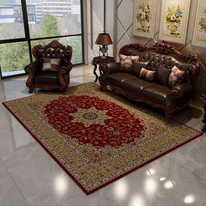 Oriental Floral Frame Rug Dark Color Polypropylene Rug Machine Washable Anti-Slip Back Stain Resistant Area Rug for the Living Room | Bowlift