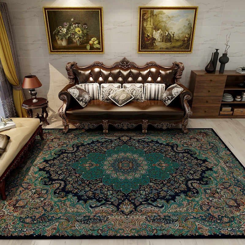 Oriental Floral Frame Rug Dark Color Polypropylene Rug Machine Washable Anti-Slip Back Stain Resistant Area Rug for the Living Room | Bowlift
