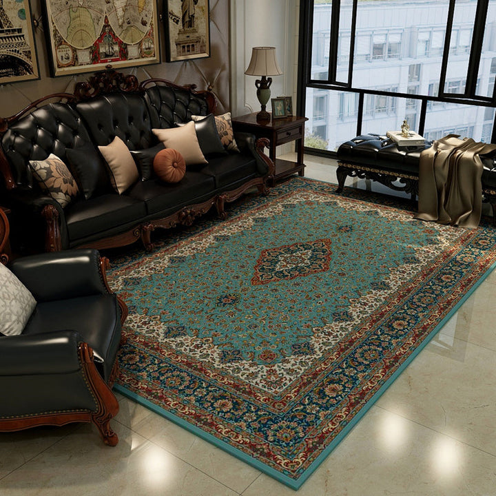 Oriental Floral Frame Rug Dark Color Polypropylene Rug Machine Washable Anti-Slip Back Stain Resistant Area Rug for the Living Room | Bowlift