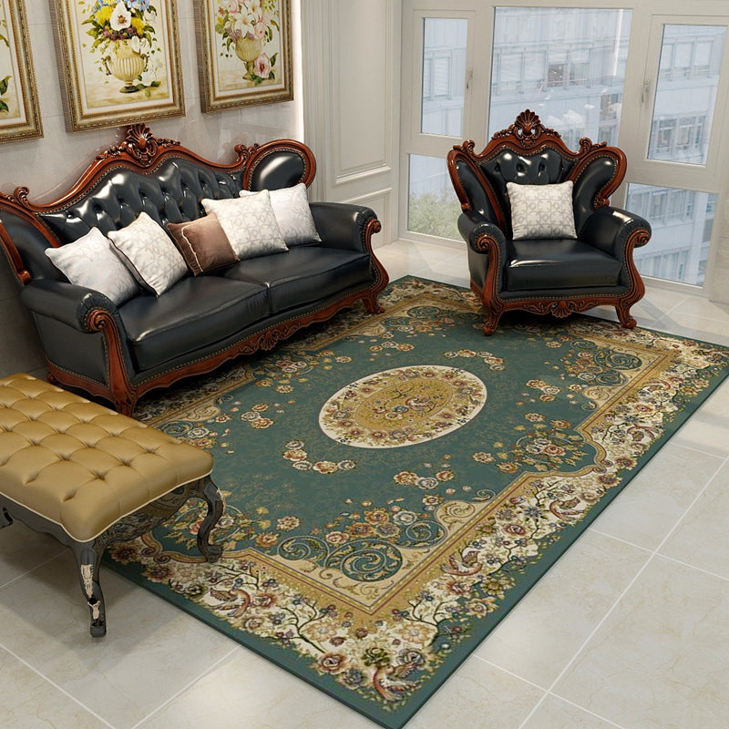 Oriental Floral Frame Rug Dark Color Polypropylene Rug Machine Washable Anti-Slip Back Stain Resistant Area Rug for the Living Room | Bowlift