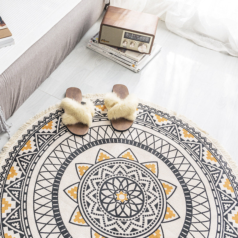 BowLift | Boho-Chic Bedroom Rug Multicolored Mandala Rug Made of Cotton Washable Area Rug