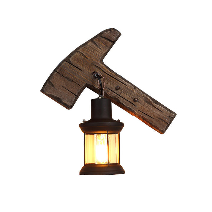BowLift | Kerosene Dining Room Wall Lamp Coastal Clear Glass 1 Light Black Wall Lamp Light Fixture with Wooden Base/Axe Backplate