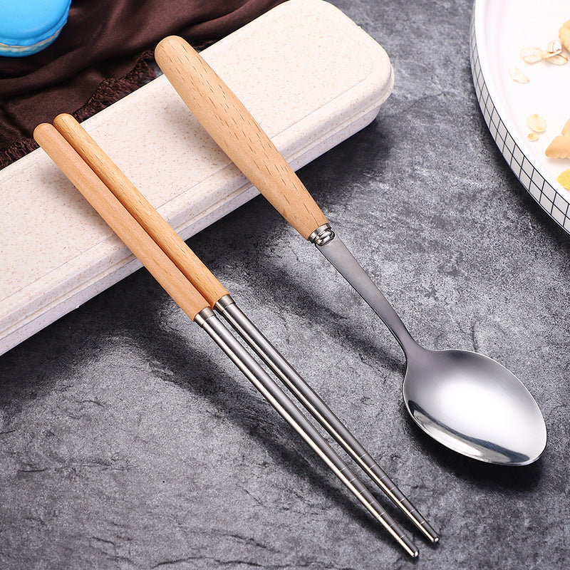 Portable Eco-Friendly Travel Cutlery Set with Wooden Handles Bowlift