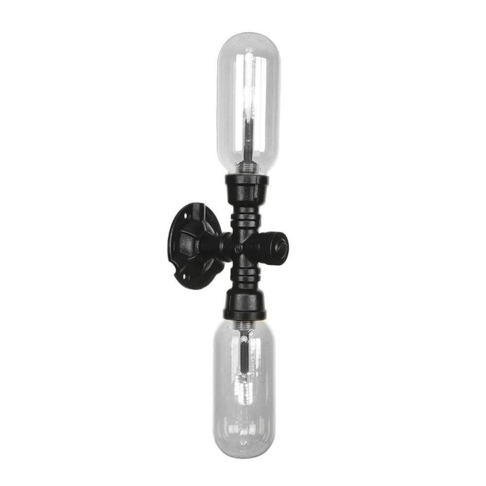 BowLift | Clear Glass Black Wall Lamp Capsule Shade 2/4 Light Industrial Wall Mounted Pipe Lighting
