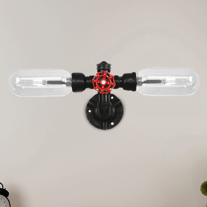 BowLift | Clear Glass Black Wall Lamp Capsule Shade 2/4 Light Industrial Wall Mounted Pipe Lighting