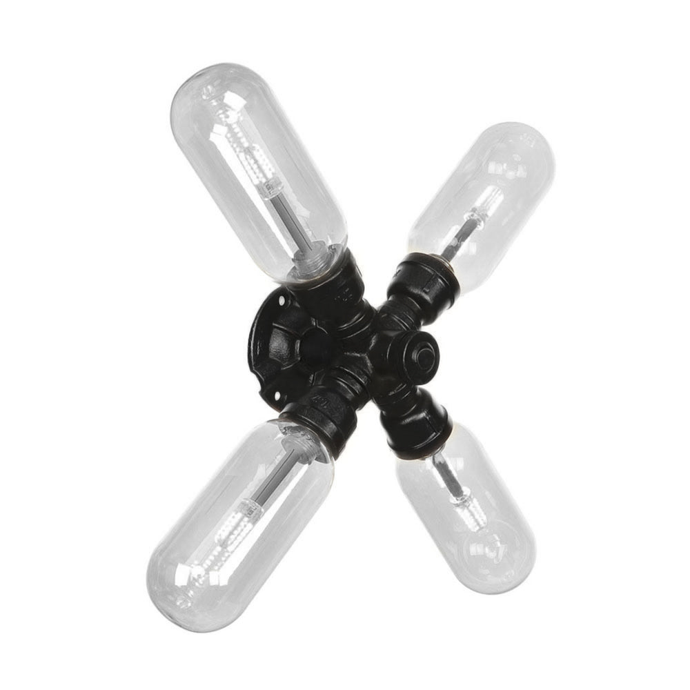 BowLift | Clear Glass Black Wall Lamp Capsule Shade 2/4 Light Industrial Wall Mounted Pipe Lighting
