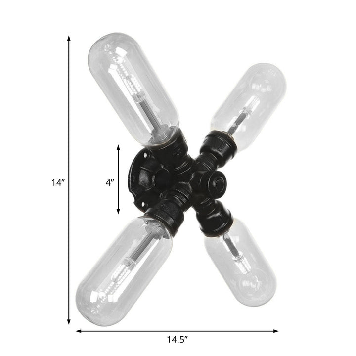 BowLift | Clear Glass Black Wall Lamp Capsule Shade 2/4 Light Industrial Wall Mounted Pipe Lighting