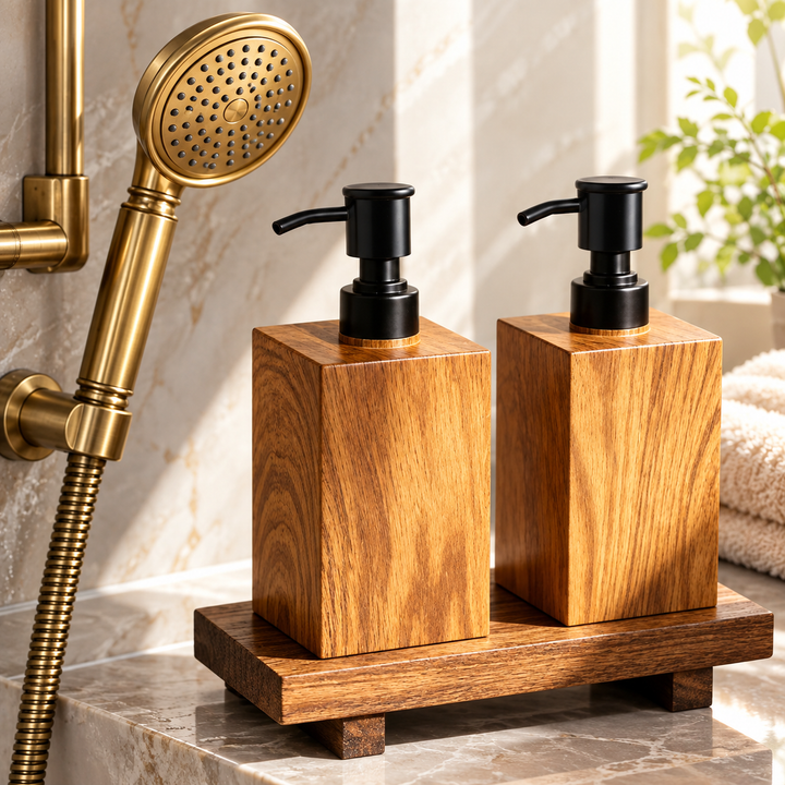 Wooden-Texture Rectangular Liquid Soap Dispenser with Pump Bowlift