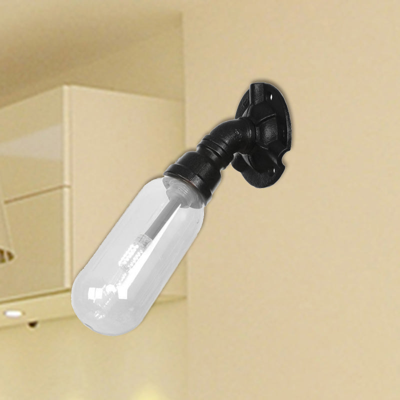 BowLift | Simple clear glass wall-mounted tube light industrial black oval living room wall lamp