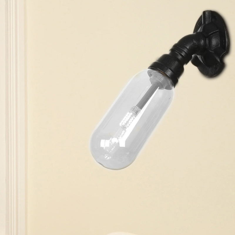 BowLift | Simple clear glass wall-mounted tube light industrial black oval living room wall lamp