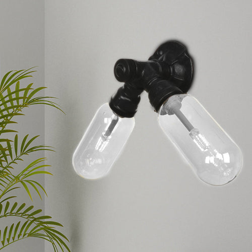 BowLift | Capsule Shade Bedroom Wall Light Industrial Metal 2 Lights Black Wall Light with Pipe Design