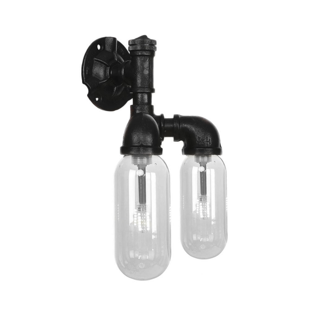 BowLift | Capsule Shade Bedroom Wall Light Industrial Metal 2 Lights Black Wall Light with Pipe Design