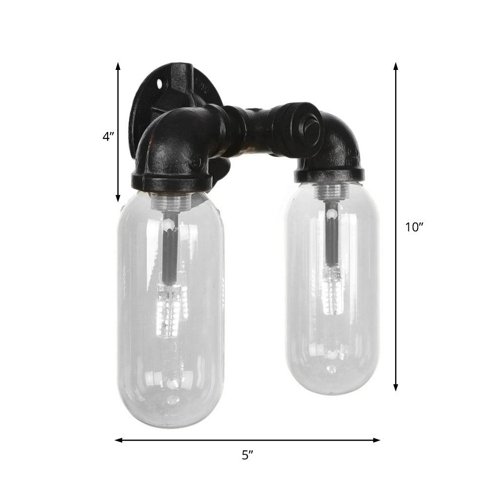 BowLift | Metal Oval Shadow Wall Lamp Industrial 2 Lights Bedroom Wall Mounted Pipe Light in Black